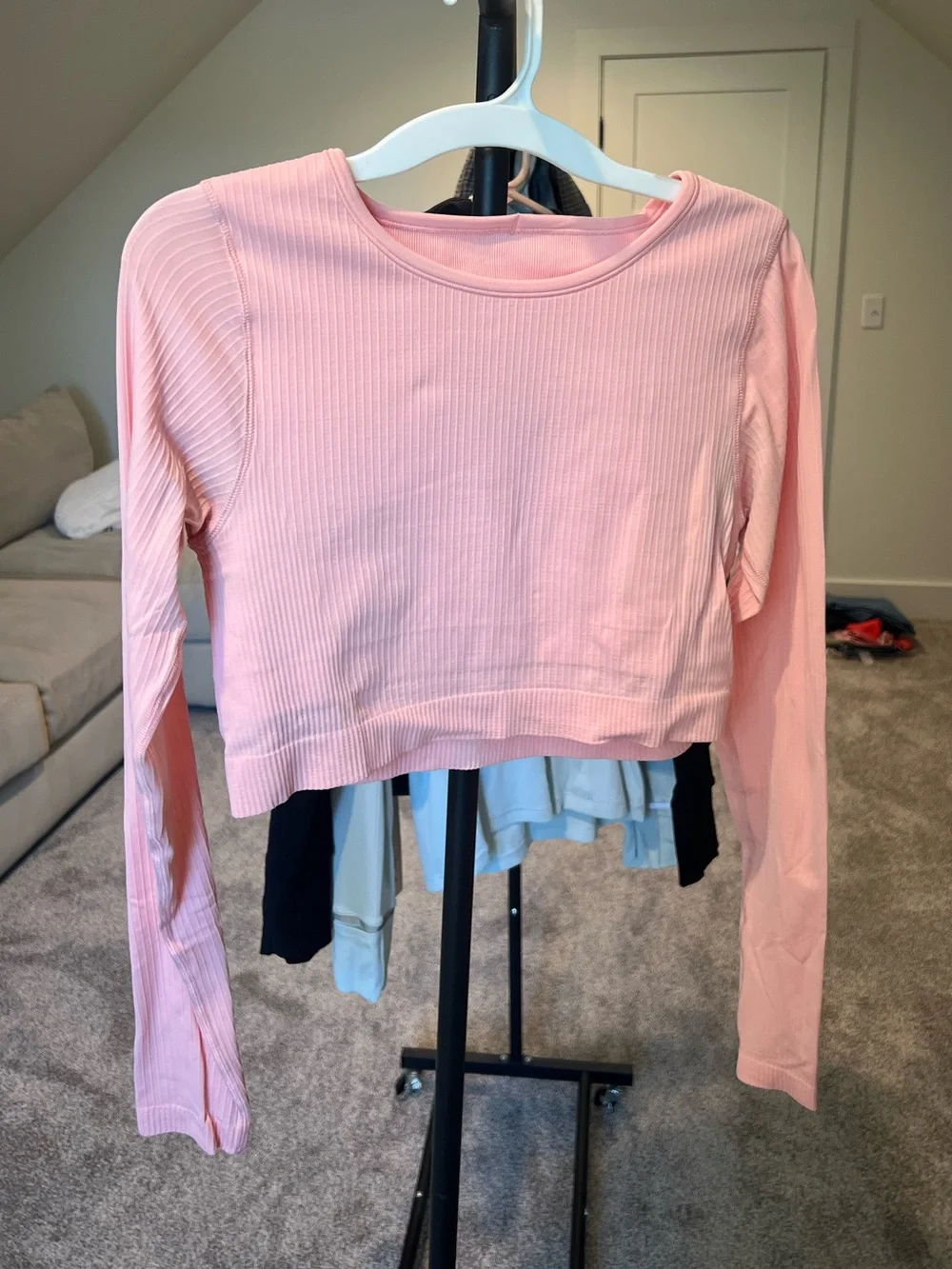 Lululemon Pink Ribbed Long-Sleeve Crop Top